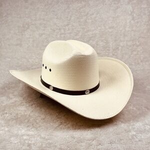 Scala Western Straw Cowboy Hat Size Large Ivory Wide Brim Concho Hatband NEW